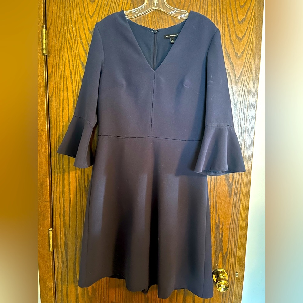 Banana Republic navy work dress with flutter sleeves